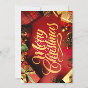 Invitation écriture "Joyeux Noël" avec cadeaux et pommes de p
