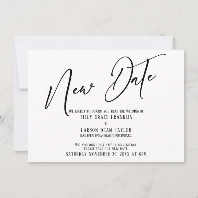Invitation Écriture manuscrite élégante Nouvelle date Annonce (Devant)