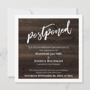 Invitation Écriture manuscrite Mariage reporté Rustic Wood Ca