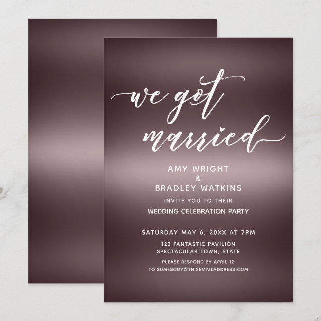 Invitation Écriture manuscrite mariée à l'or Rose (Devant / Derrière)