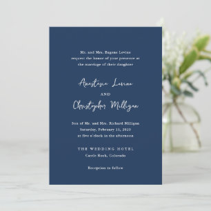 Invitation Écriture manuscrite moderne bleu profond Mariage é