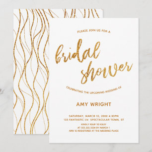 Invitation Écriture manuscrite moderne Gold Waves Fête des ma