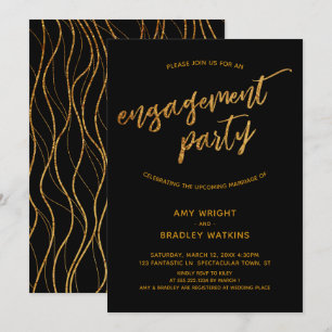 Invitation Écriture manuscrite moderne Gold Waves sur Fiançai