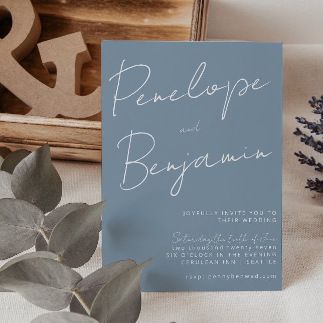 Invitation Écriture manuscrite moderne Mariage bleu foncé (Créateur téléchargé)