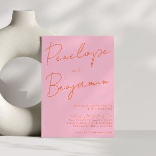 Invitation Écriture manuscrite moderne Mariage rose orange