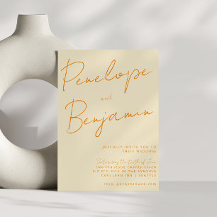Invitation Écriture manuscrite moderne orange crème Mariage