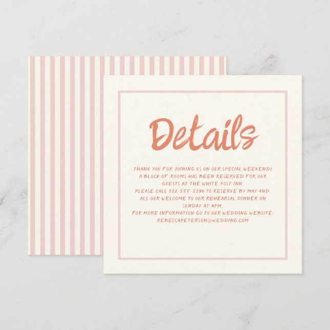 Invitation Écriture manuscrite Pastel Retro Détails du Mariag (Devant / Derrière)