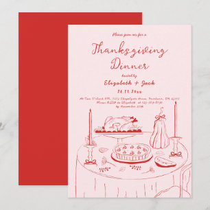 Invitation Écriture manuscrite rose et rouge Thanksgiving
