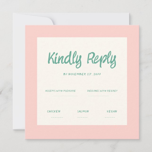 Invitation Écriture manuscrite rose Retro Mariage Rsvp Invita (Devant)