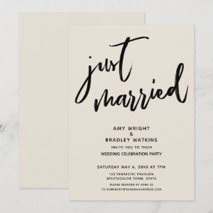 Invitation Écriture manuscrite Tout juste mariés Crème Récept