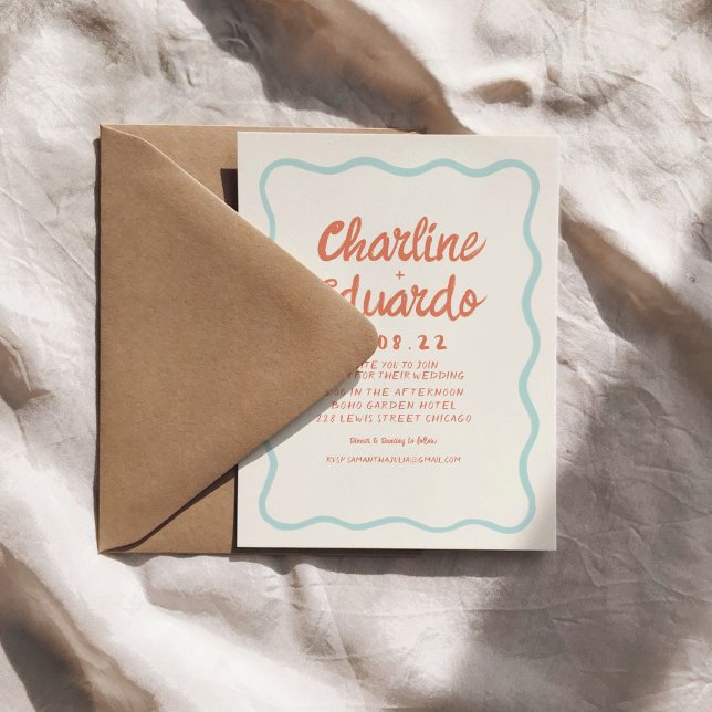 Invitation Écriture manuscrite Wavy Pastel Retro Simple Maria (Créateur téléchargé)