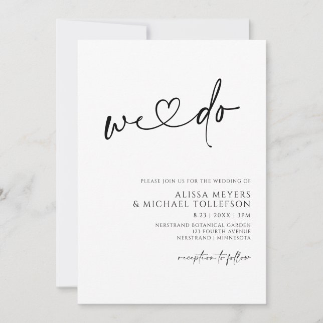 Invitation Écriture minimaliste moderne Mariage cardiaque (Devant)