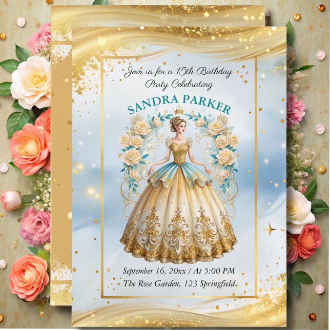 Invitation Écriture moderne Style élégant robe or anniversair (Créateur téléchargé)