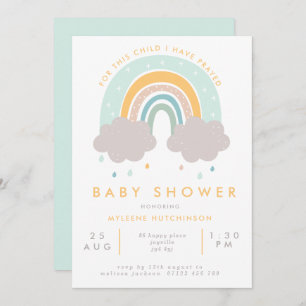 Invitation Écriture Pastel Baby shower arc-en-ciel