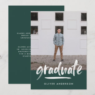 Invitation Écriture verte moderne photo stlish graduation inv