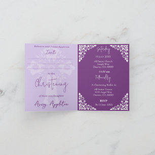 Invitation (écrivez) Croix Florale Baptême Prune D