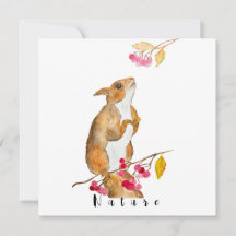 Écureuil d'aquarelle drôle sur une branche avec de