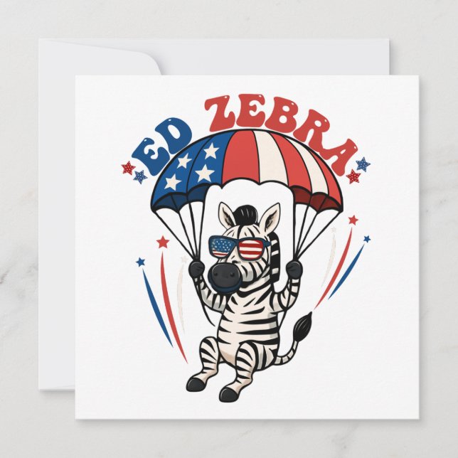 Invitation Ed Zebra Happy 4 juillet drapeau patriotique améri (Devant)