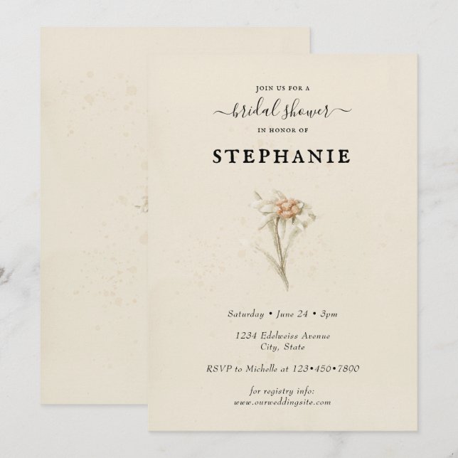 Invitation Edelweiss Floral Bridal (Devant / Derrière)