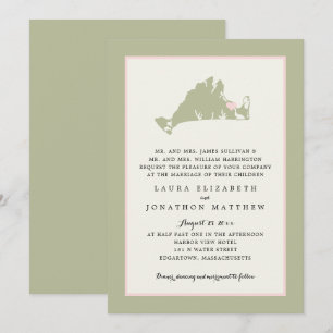 Invitation EDGARTOWN Marthas Vineyard Pink Map Mariage