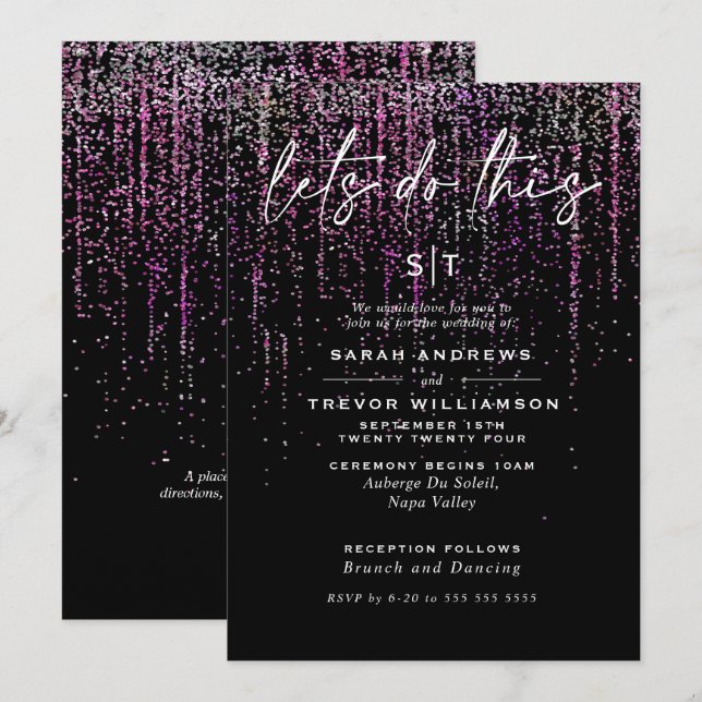 Invitation Edgy Chic Magenta Parties scintillant Garland Invi (Devant / Derrière)