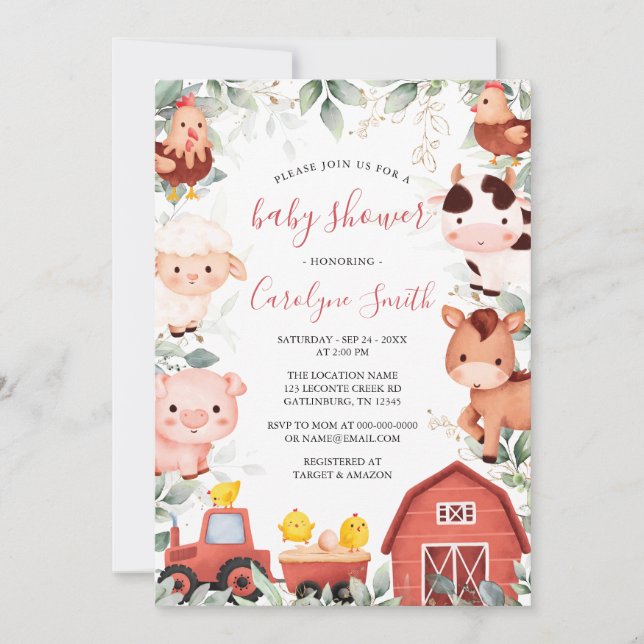 Invitation ÉDITABLE Baby shower agricole (Devant)