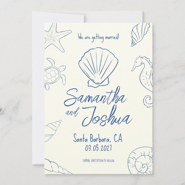 Invitation Editable Beach Wedding Save the Date Card (Devant)