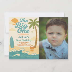 Invitation Editable Boy’s The Big One Surfing 1er anniversair