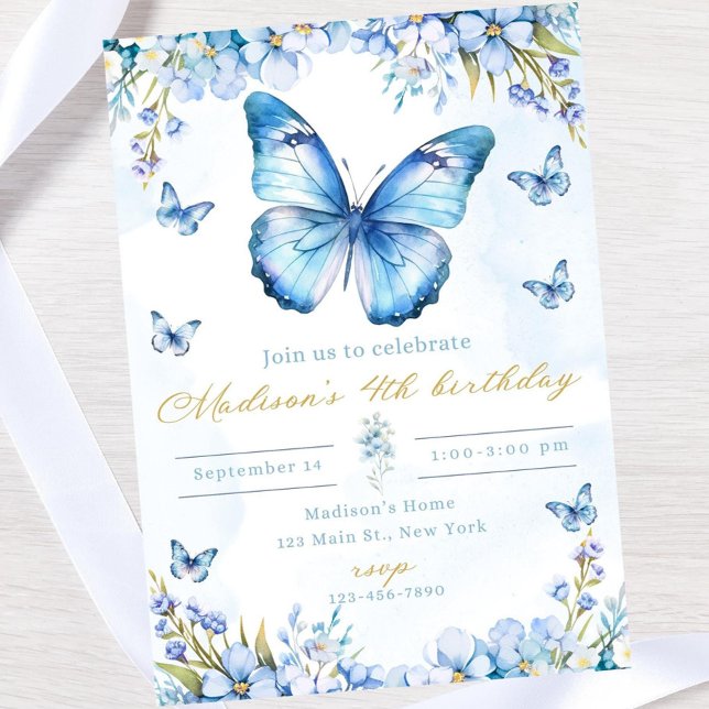 Invitation Editable butterfly birthday invitation-blue butter (Créateur téléchargé)
