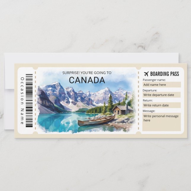 Invitation Editable Canada Trip Boarding Pass Ticket (Devant)