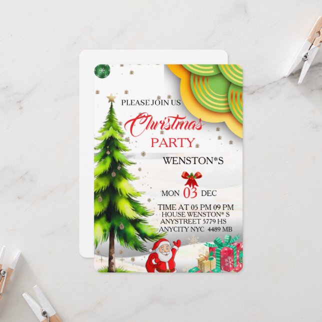 Invitation Editable Christmas Party Invitation, Printable  (Devant/Arrière en situation)