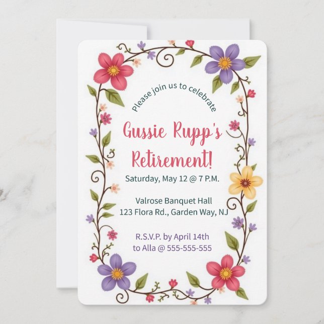 Invitation Editable Colourful Flowers and Leaves Frame (Devant)