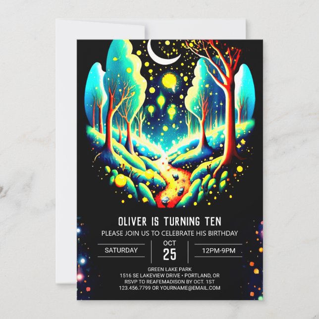 Invitation Editable dans les lucioles de bois Anniversaire (Devant)