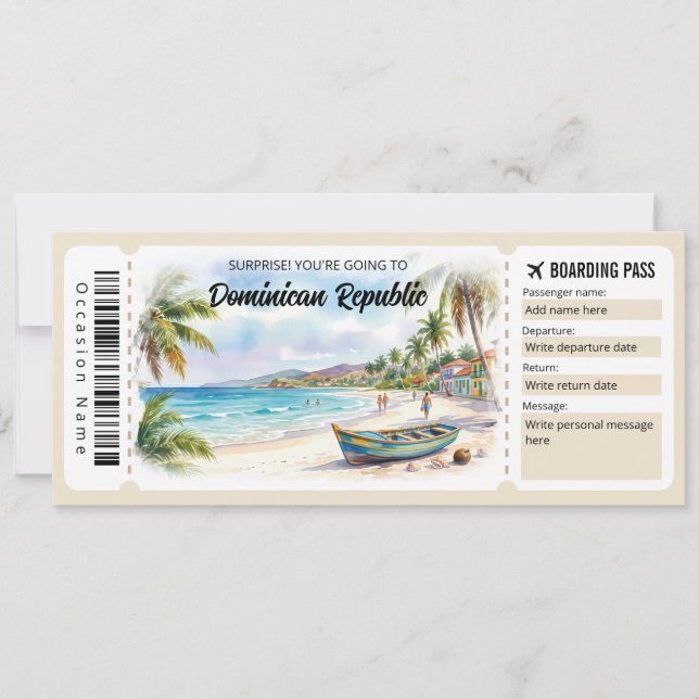 Invitation Editable Dominican Republic Trip Boarding Pass (Devant)