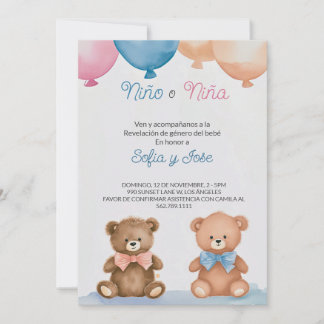 Invitation Editable Espagnol Teddy Bear Genre Revela