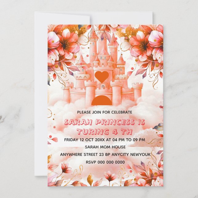 Invitation Editable Four ever une princesse 4e anniversaire I (Devant)