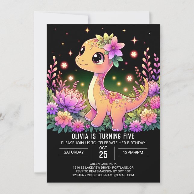 Invitation Editable Girl Dinosaur Digital Anniversaire (Devant)