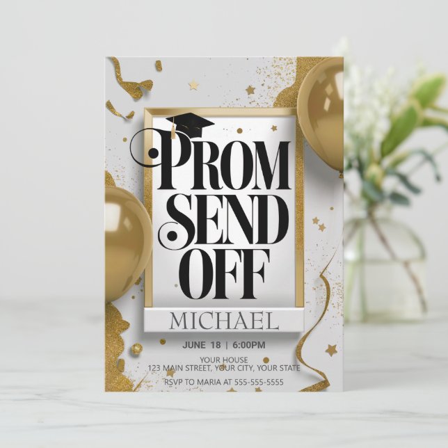 Invitation Editable Luxuriant Black Gold Prom Envoyer (Debout devant)