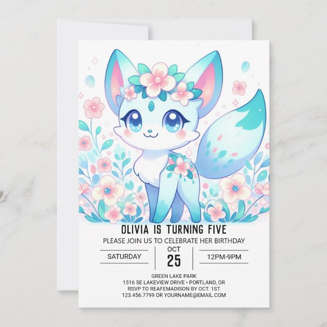 Invitation Editable mignon Fox Digital Anniversaire (Devant)