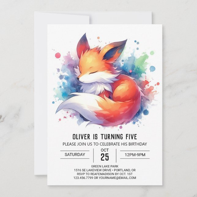 Invitation Editable Modern Fox Anniversaire (Devant)