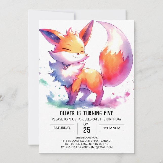 Invitation Editable Modern Fox Anniversaire (Devant)