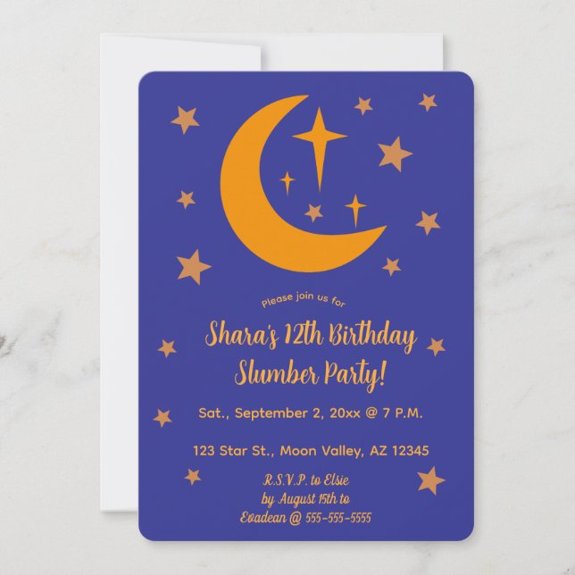 Invitation Editable Moon and Stars Slumber Party (Devant)