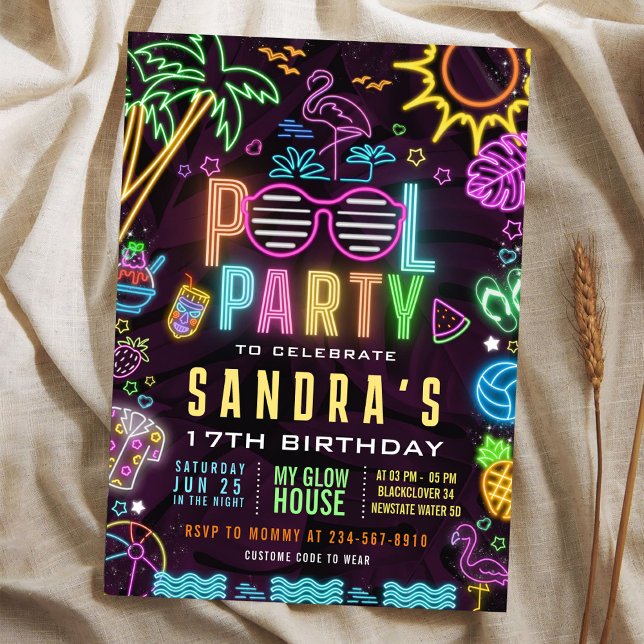 Invitation éditable pour une fête au bord de la pi (Pool Party Birthday Invitation)