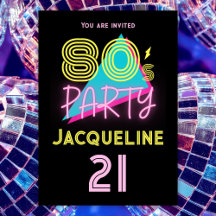 Editable Retro 80s Party Neon rose 21e anniversair