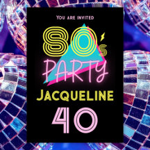 Editable Retro 80s Party Neon rose 40e anniversair