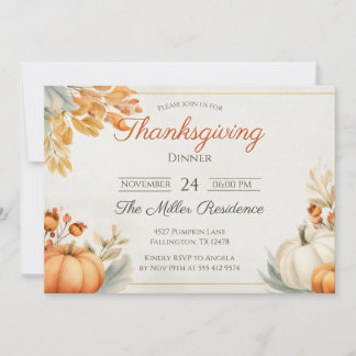 Invitation Editable Rustic Autumn Thanksgiving Dinner Invitat