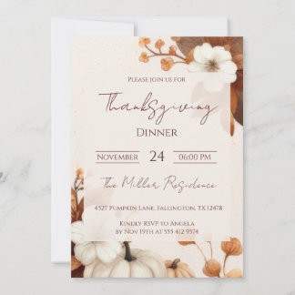 Invitation Editable Rustic Autumn Thanksgiving Dinner Invitat