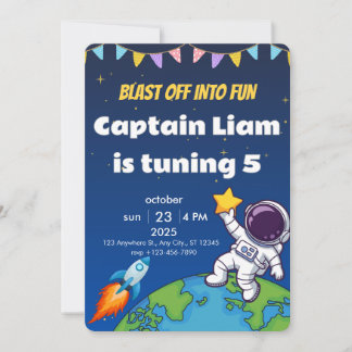 Invitation Editable Space Explorer Birthday Invite