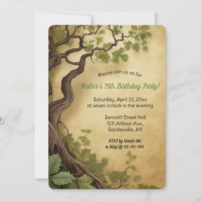 Invitation Editable Tree and Green Leaves (Devant)