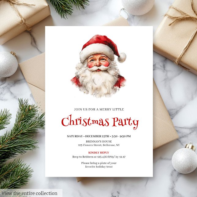 Invitation Editable Watercolor Santa Claus Holiday Dinner  (Editable Watercolor Santa Claus Holiday Dinner Invite

)